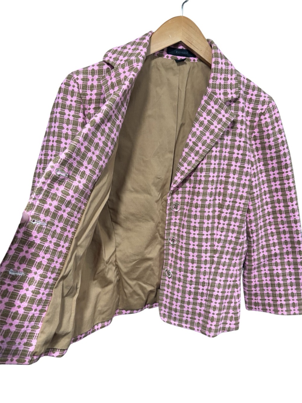 Express Pink and Green 100% cotton Tweed blazer size 6 - Picture 5 of 8